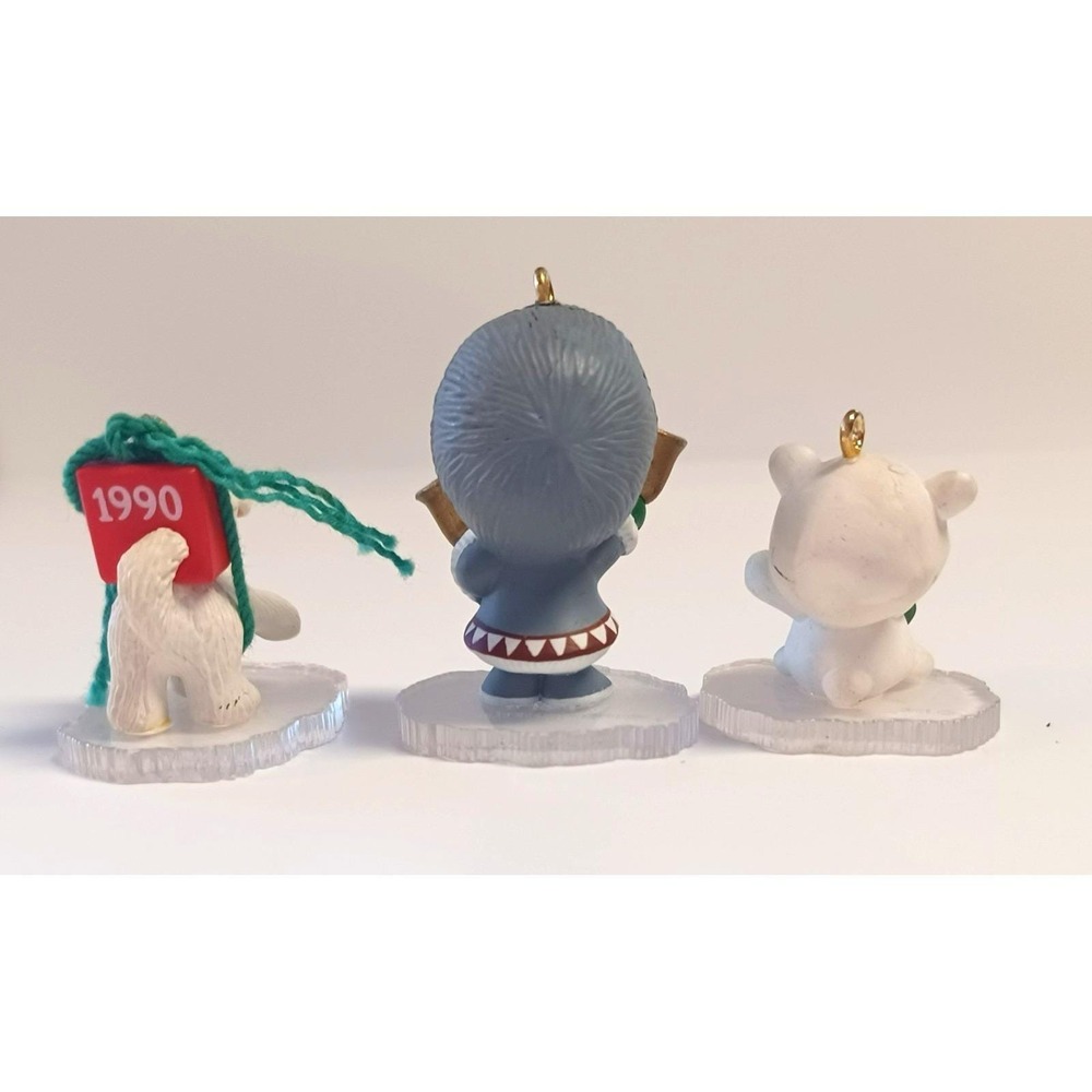 Vtg 1990 Hallmark Frosty Friends Miniature Ornaments Lot 3 Eskimo Polar Bear Dog - Picture 2 of 2